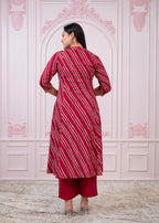 Juniper Maroon Angrakha-Style Kurta Set with Gota Work and Dupatta - Distacart