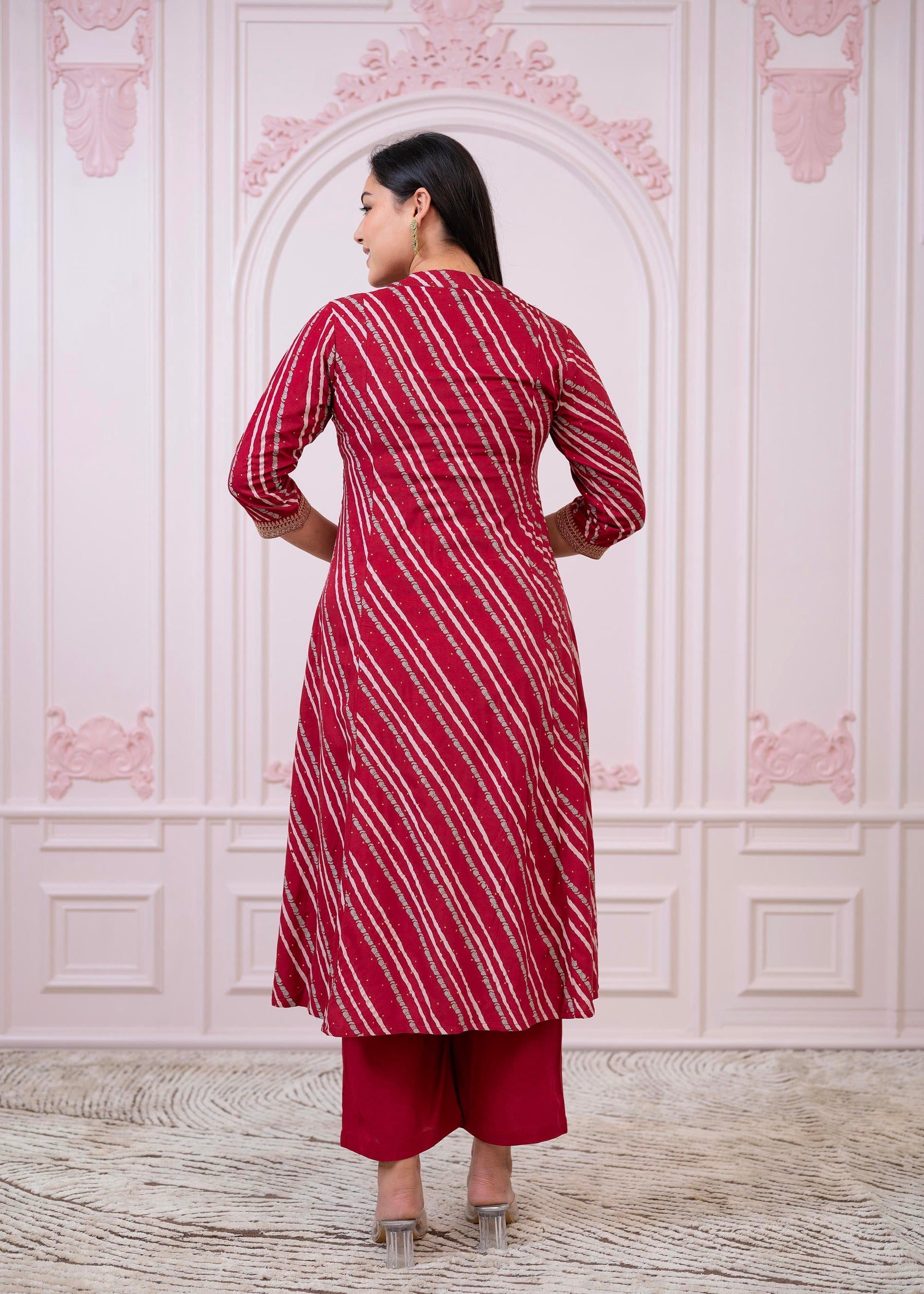 Juniper Maroon Angrakha-Style Kurta Set with Gota Work and Dupatta - Distacart