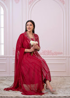 Juniper Maroon Angrakha-Style Kurta Set with Gota Work and Dupatta - Distacart