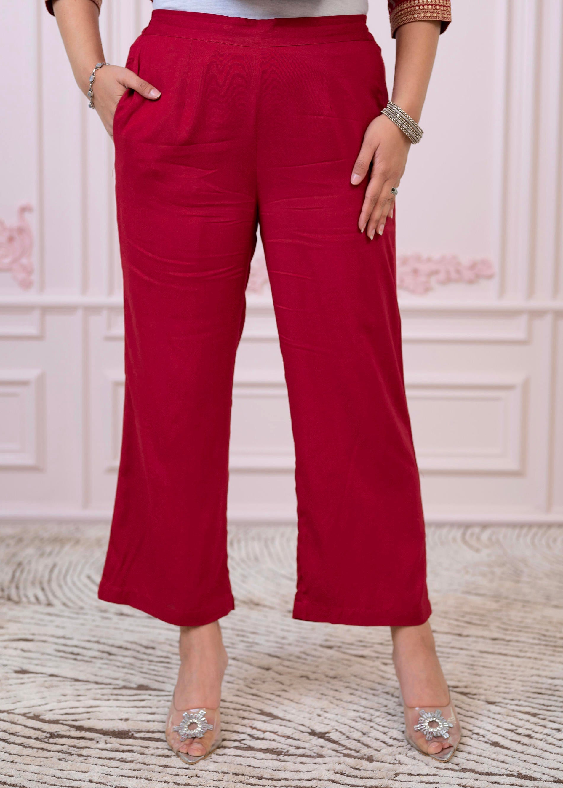 Juniper Maroon Angrakha-Style Kurta Set with Gota Work and Dupatta - Distacart