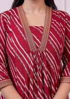 Juniper Maroon Angrakha-Style Kurta Set with Gota Work and Dupatta - Distacart