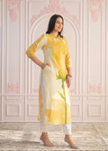 Juniper Yellow Floral Printed Viscose Kurta With Button Details - Distacart