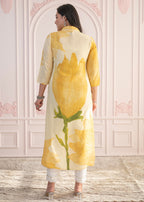 Juniper Yellow Floral Printed Viscose Kurta With Button Details - Distacart