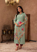 Juniper Mint Floral Printed Viscose Kurta With Shell Buttons - Distacart