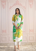 Juniper Green Floral Printed Viscose Kurta With Button Closure - Distacart