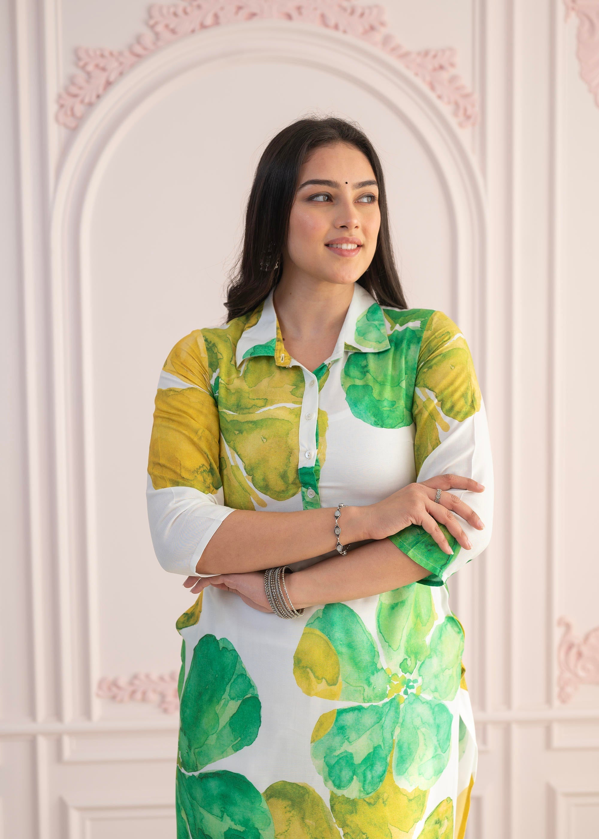 Juniper Green Floral Printed Viscose Kurta With Button Closure - Distacart