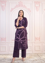 Juniper Purple Floral Embroidered Cotton Kurta with Palazzo