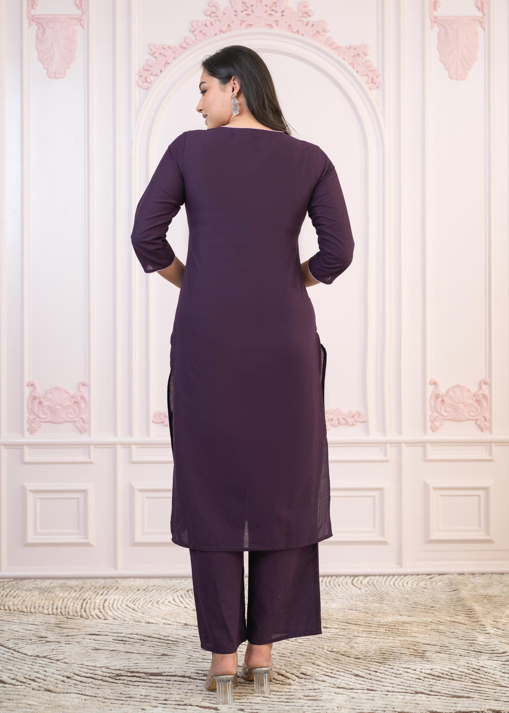 Juniper Purple Floral Embroidered Cotton Kurta with Palazzo