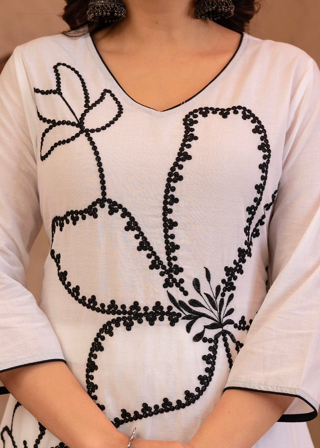 Juniper White Floral Embroidered Cotton Kurta with Palazzo