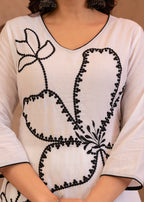 Juniper White Floral Embroidered Cotton Kurta with Palazzo