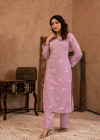 Juniper Lavender Embroidered Cotton Kurta with Palazzo