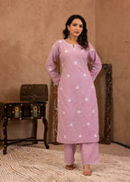 Juniper Lavender Embroidered Cotton Kurta with Palazzo