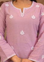 Juniper Lavender Embroidered Cotton Kurta with Palazzo
