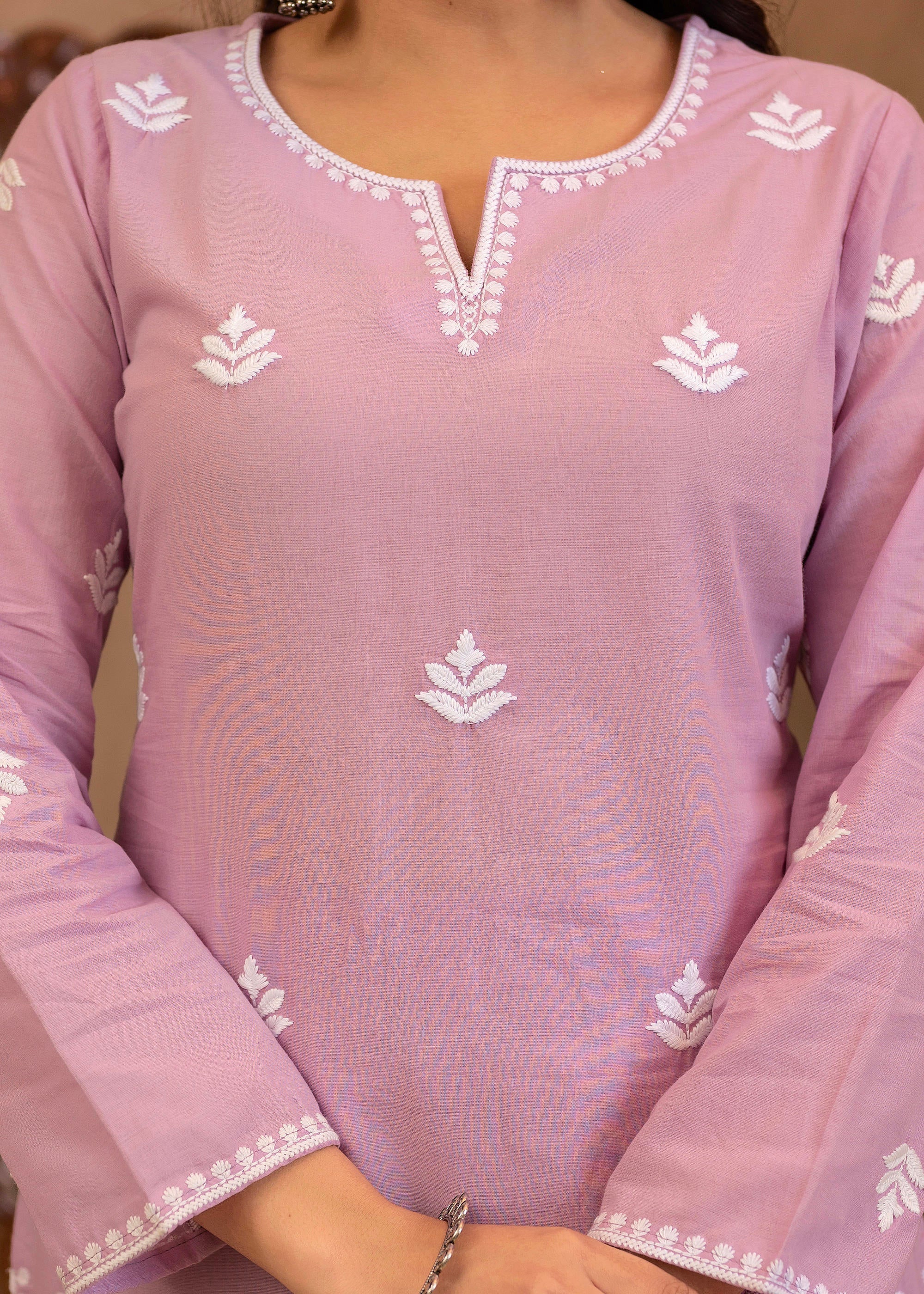 Juniper Lavender Embroidered Cotton Kurta with Palazzo