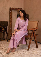 Juniper Lavender Embroidered Cotton Kurta with Palazzo