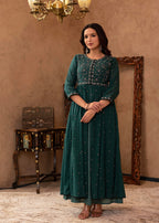 Juniper Green Floral Embroidered Cotton Dress with Button Details - Distacart