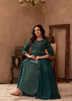 Juniper Green Floral Embroidered Cotton Dress With Button Details - Distacart