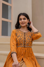 Juniper Mustard Floral Embroidered Cotton Dress with Button Closure & Cotton Lace - Distacart
