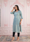 Juniper Mint Printed Viscose Straight Fit Kurta - Distacart
