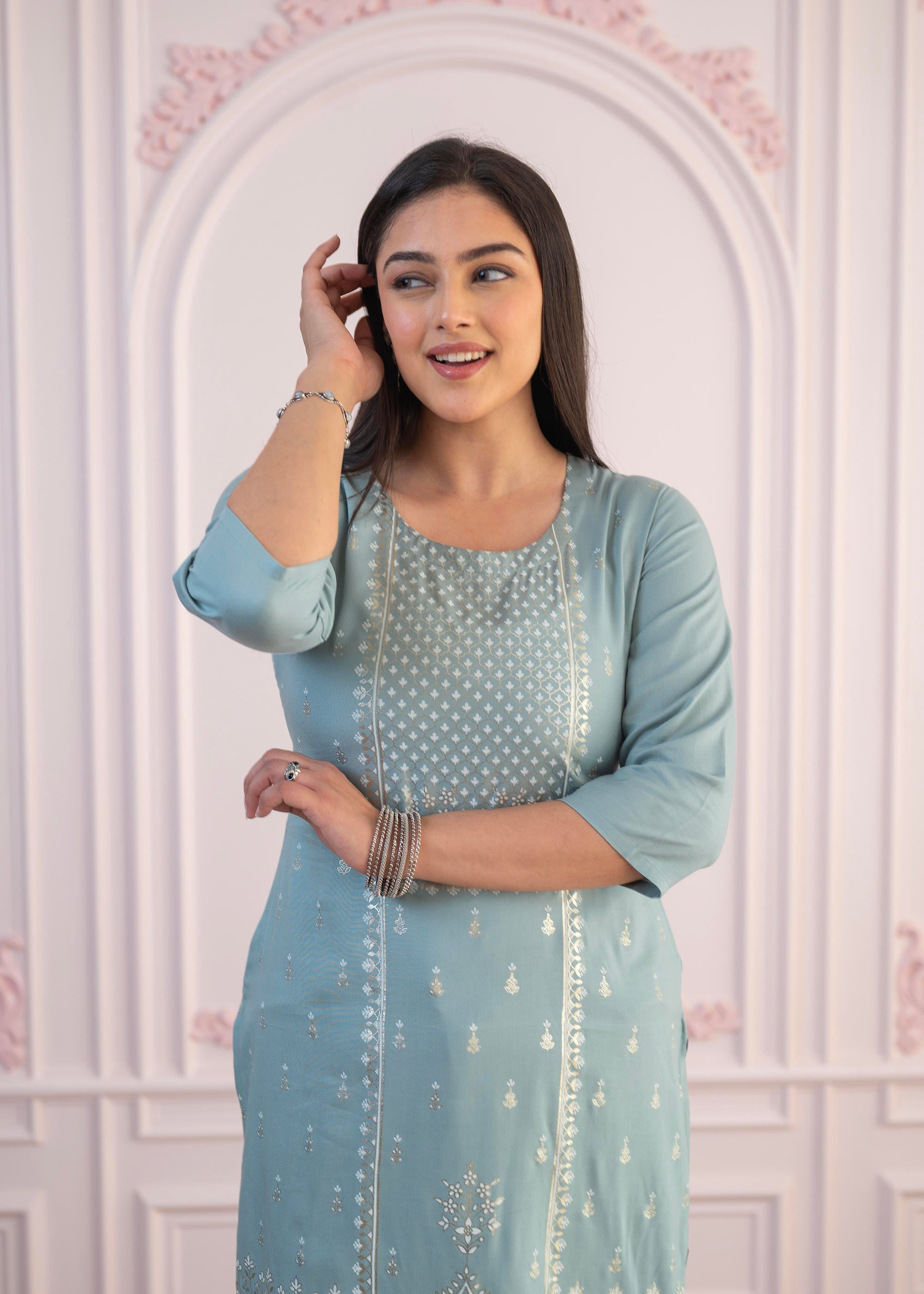 Juniper Mint Printed Viscose Straight Fit Kurta - Distacart