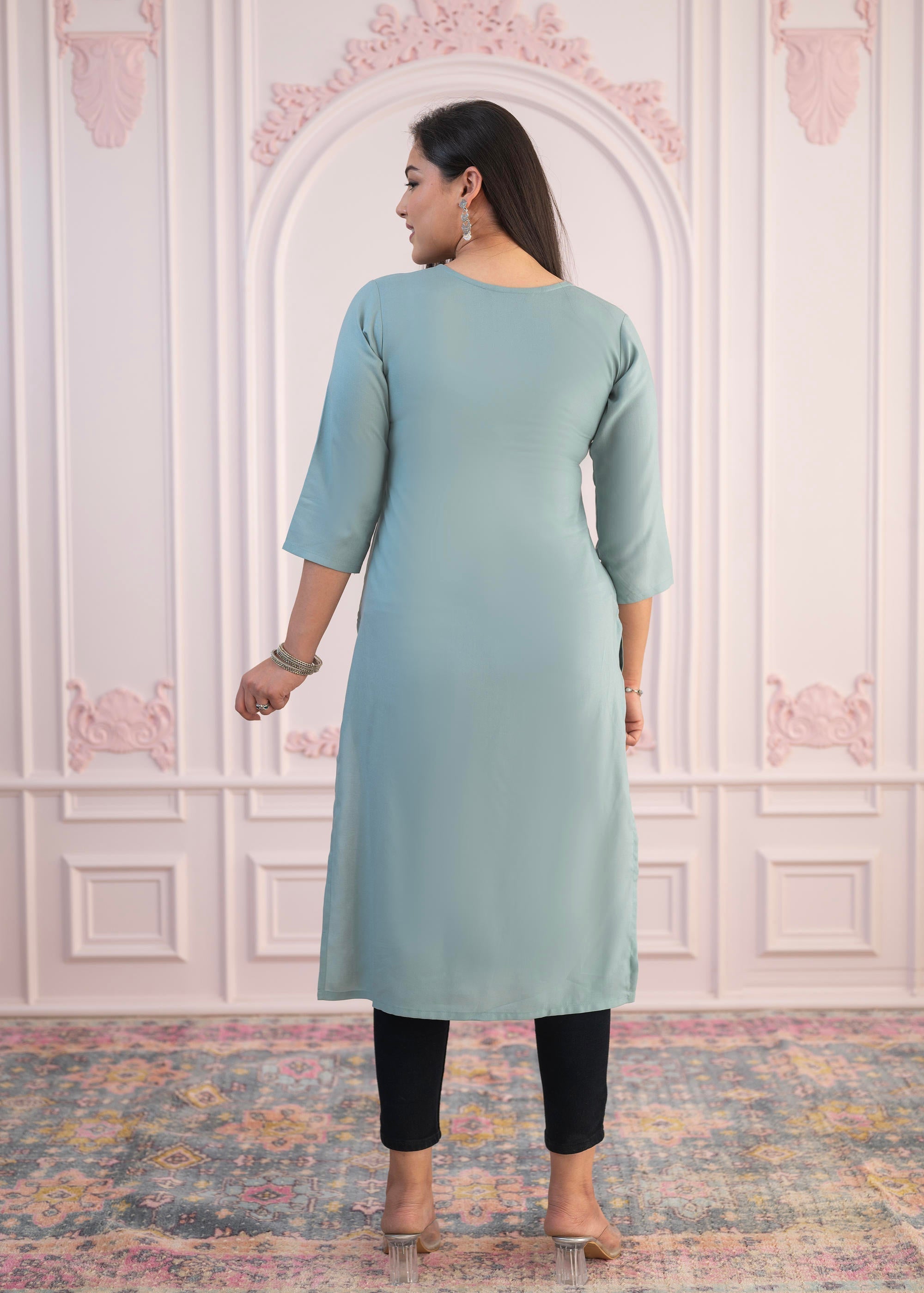 Juniper Mint Printed Viscose Straight Fit Kurta - Distacart