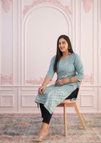 Juniper Mint Printed Viscose Straight Fit Kurta - Distacart