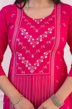 Juniper Fuchsia Printed Viscose Straight Fit Kurta With Round Neck - Distacart