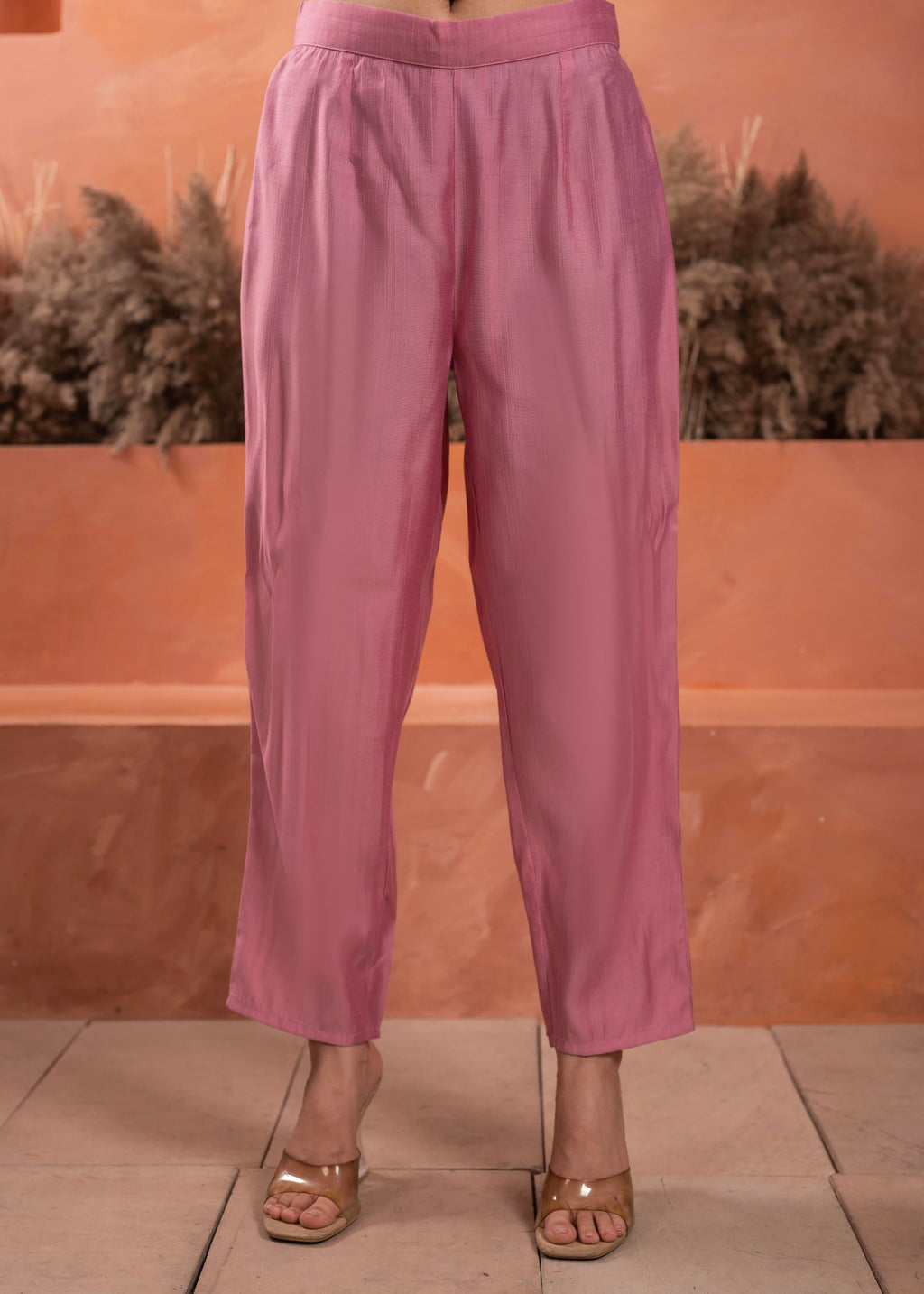 Juniper Pink Olive embroiderd kurta and solid bottom with cotton lace - Distacart
