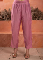 Juniper Pink Olive embroiderd kurta and solid bottom with cotton lace - Distacart