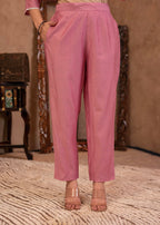 Juniper Pink Embroidered Viscose Kurta-Palazzo Set with Thread Work & Cotton Lace