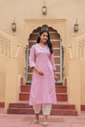 Juniper Pink Embroidered Viscose Kurta With Printed Cotton Pant - Distacart