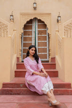 Juniper Pink Embroidered Viscose Kurta With Printed Cotton Pant - Distacart