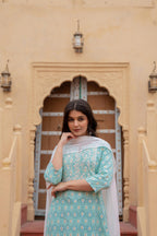 Juniper Light Blue Ethnic Motif Printed Viscose Kurta Set With Sequin & Thread Work - Distacart