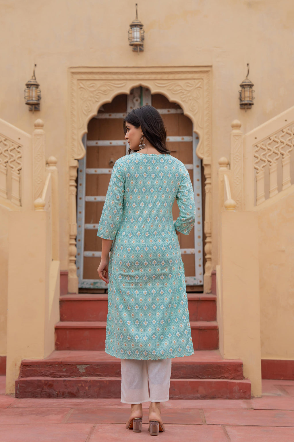 Juniper Light Blue Ethnic Motif Printed Viscose Kurta Set With Sequin & Thread Work - Distacart