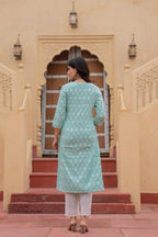 Juniper Light Blue Ethnic Motif Printed Viscose Kurta Set With Sequin & Thread Work - Distacart