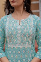 Juniper Light Blue Ethnic Motif Printed Viscose Kurta Set With Sequin & Thread Work - Distacart
