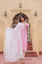 Juniper Pink Ethnic Motif Printed Viscose Kurta Set With Sequin & Thread Work - Distacart