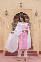 Juniper Pink Ethnic Motif Printed Viscose Kurta Set With Sequin & Thread Work - Distacart