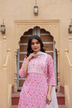 Juniper Pink Ethnic Motif Printed Viscose Kurta Set With Sequin & Thread Work - Distacart