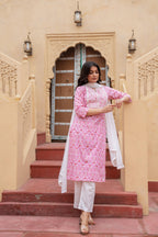 Juniper Pink Ethnic Motif Printed Viscose Kurta Set With Sequin & Thread Work - Distacart