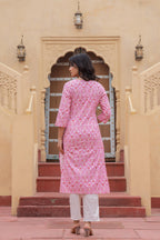 Juniper Pink Ethnic Motif Printed Viscose Kurta Set With Sequin & Thread Work - Distacart