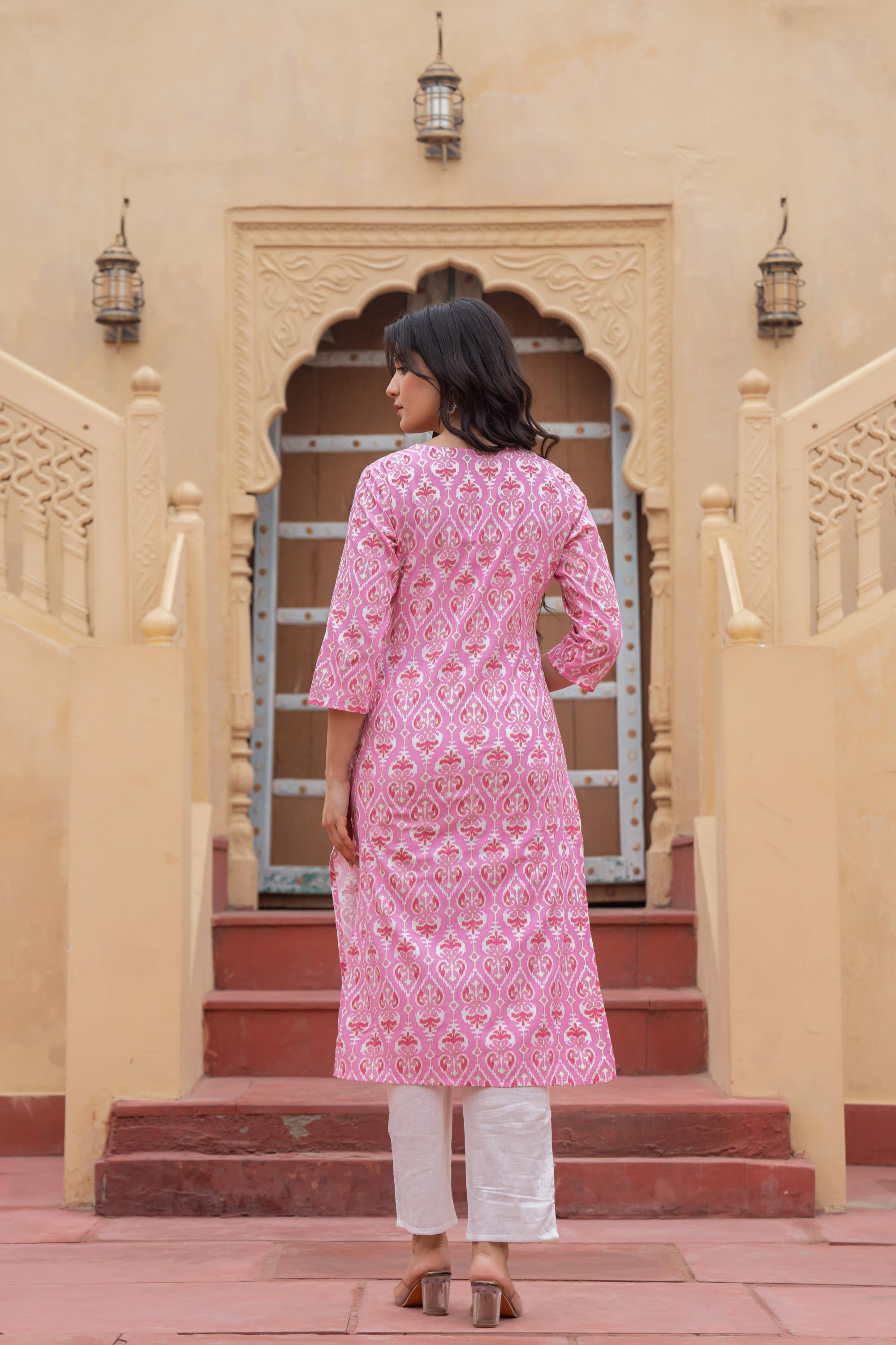 Juniper Pink Ethnic Motif Printed Viscose Kurta Set With Sequin & Thread Work - Distacart