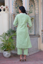 Juniper Sage Green Brocade Kurta-Pant & Dupatta Set With Sequins - Distacart