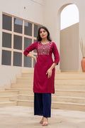 Juniper Maroon Solid Viscose Kurta With Sequins & Thread Work - Distacart