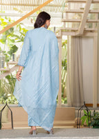 Juniper Aqua Blue Flared Embroidered Kurta Set with Dupatta - Distacart
