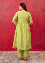 Juniper Lime Green Chanderi Kurta Pant Dupatta Set with Thread & Bead Work - Distacart