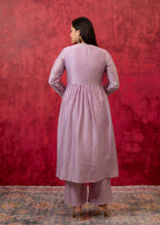 Juniper Lavender Embroidered Floral Chanderi Kurta with Palazzo & Dupatta
