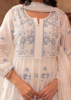 Juniper Off-White Chanderi Floral Embroidered Kurta with Palazzo, Dupatta & Bead Work