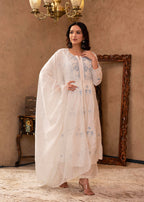 Juniper Off-White Chanderi Floral Embroidered Kurta With Palazzo, Dupatta & Bead Work - Distacart