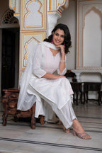 Juniper Off-White Chanderi Kurta with Bead Work & Thread Detailing